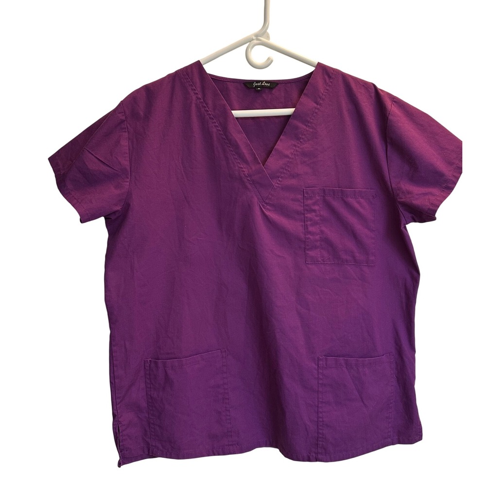 Just Love Womens Eggplant Purple V-Neck Scrub Top 3-Pocket 22257V XL